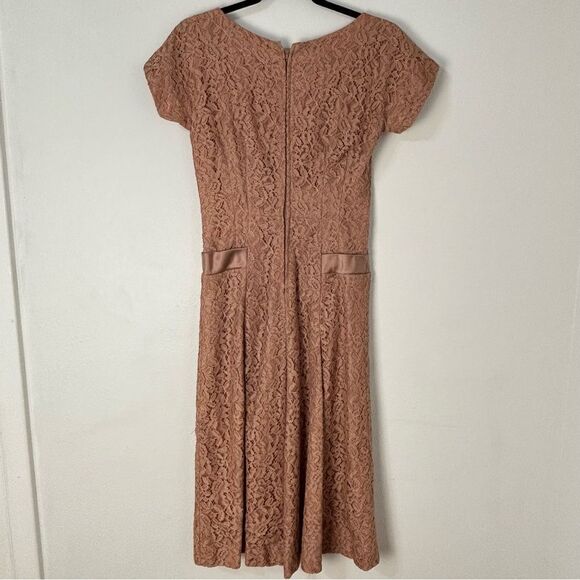Vtg 50s 60s Lace Midi Dress Dusty Rose Sz S Mid-Century Elegant Old Money Party - Picture 2 of 13